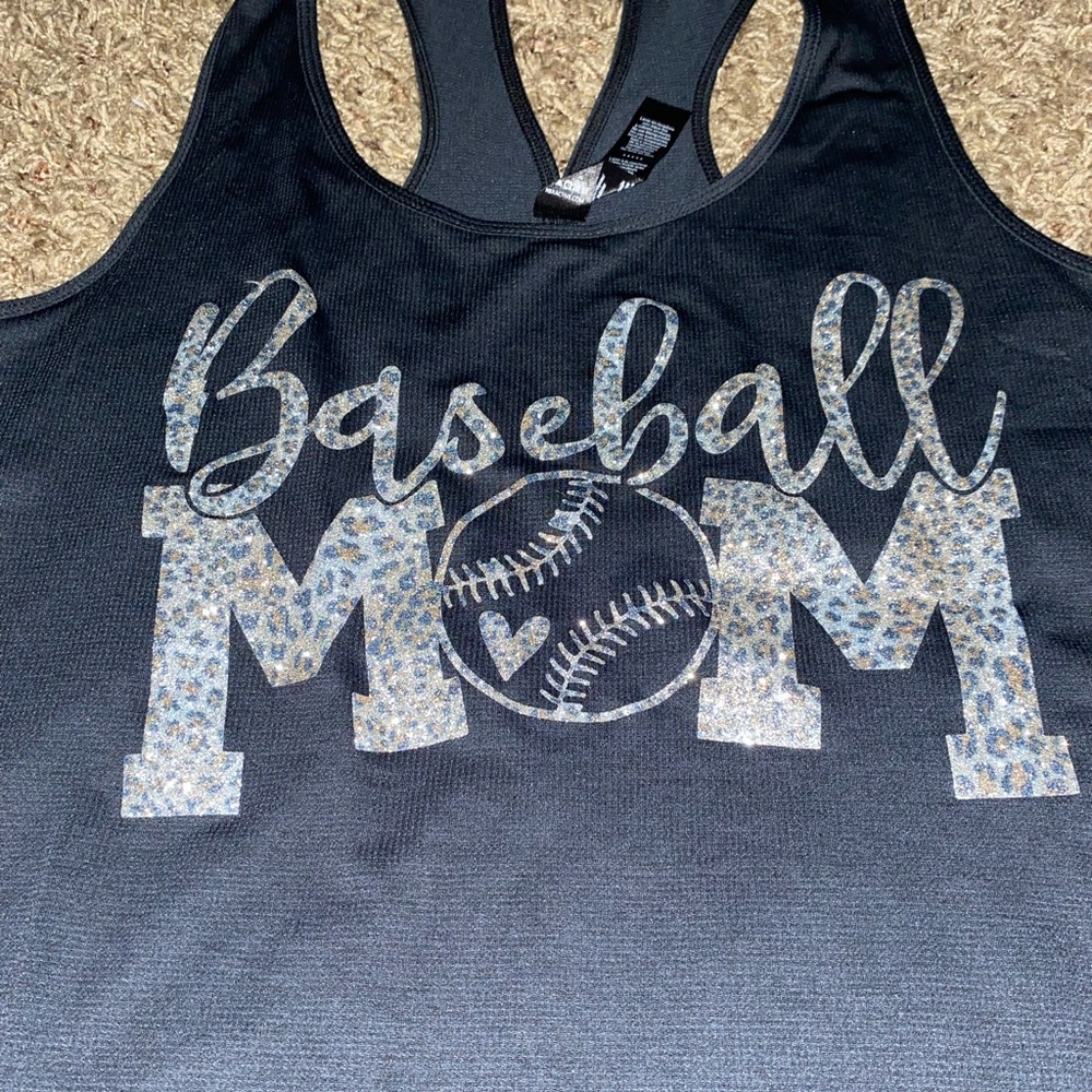 Baseball Mom leopard sparkle print dry fit RBX racerback tank